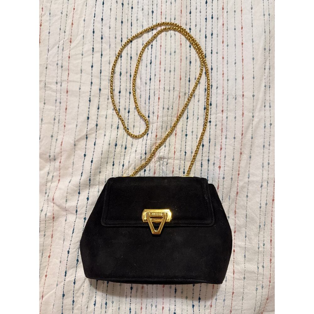 VTG Frenchy of California Black Clasp Clutch Purse Crossbody Gold Hardware Chic